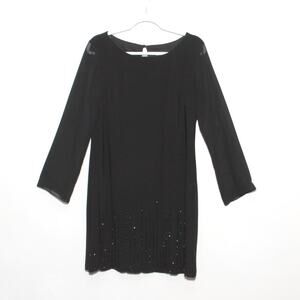 Xscape Beaded bottom Sheer Sleeve  Black Sheath Dress Size 12